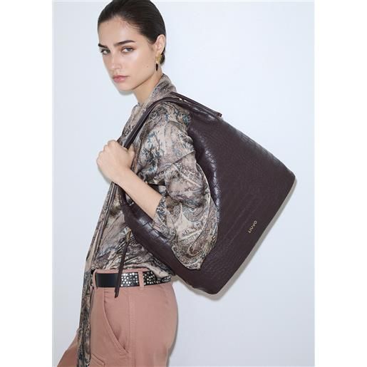 Liu jo tote bag grande effetto cocco, marrone scuro