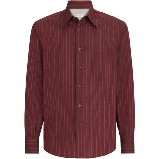 Brunello Cucinelli giacca-camicia gessata con tasca sul petto - rosso