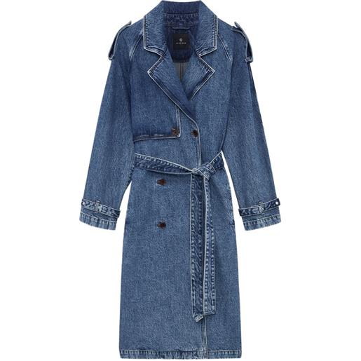 ANINE BING cappotto denim doppiopetto rickie con cintura - blu