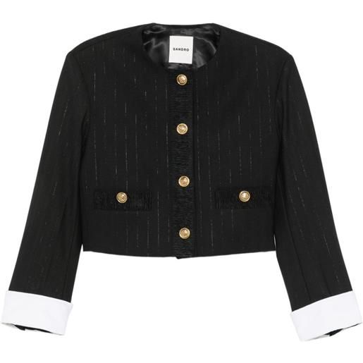 SANDRO blazer crop a righe - nero