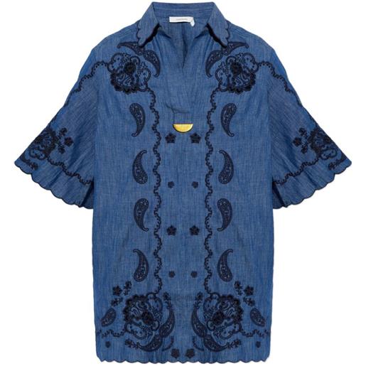 ZIMMERMANN abito corto denim con ricamo - blu