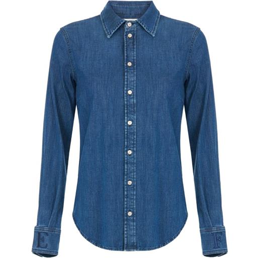 Elisabetta Franchi blusa denim con logo ricamato