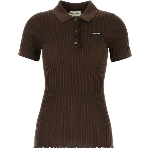 Miu Miu polo in maglia a coste - marrone