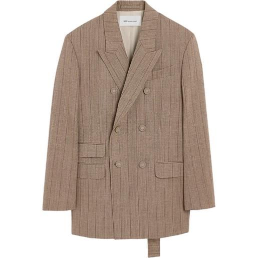 AMI Paris blazer doppiopetto in lana a righe - marrone