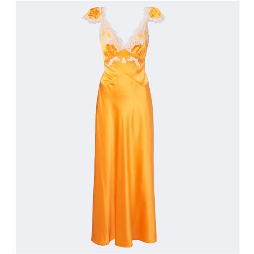 Doen dôen abito lungo fiona in satin di seta con pizzo