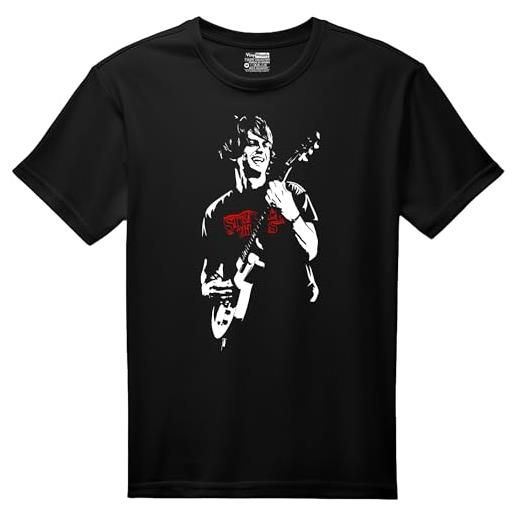 VINY WOODY chitarrista cantante steve maglia nera grafica musicista, cotone jersey, manica corta, girocollo, stile casual rock unisex, nero , s
