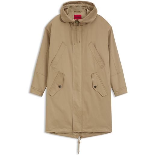 HUGO parka idrorepellente in raso di cotone elasticizzato, beige
