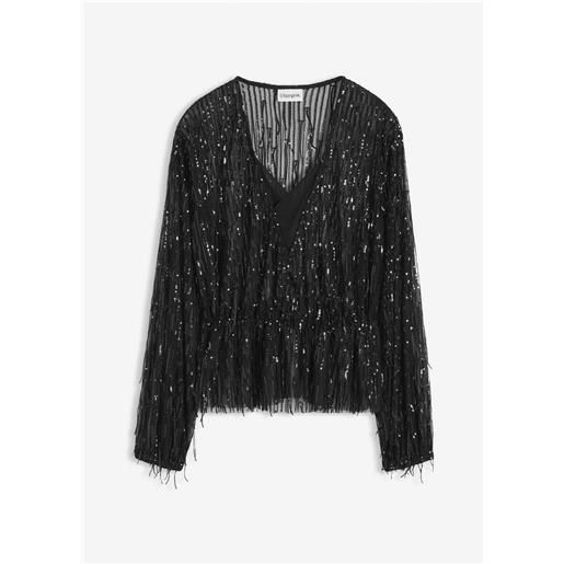 bonprix blusa con paillettes e frange-nero