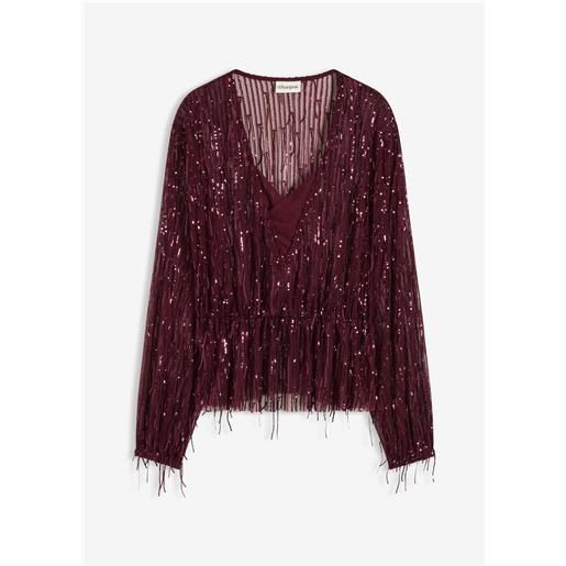 bonprix blusa con paillettes e frange-rosso
