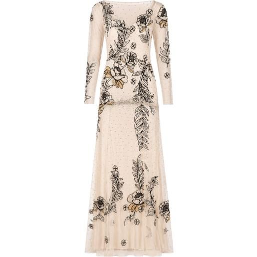 Temperley London abito lungo lavinia con ricamo floreale - toni neutri