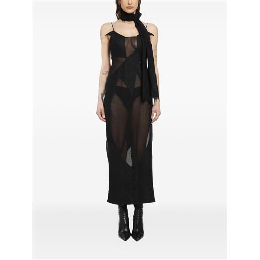 YEHUAFAN abito midi semi trasparente - nero
