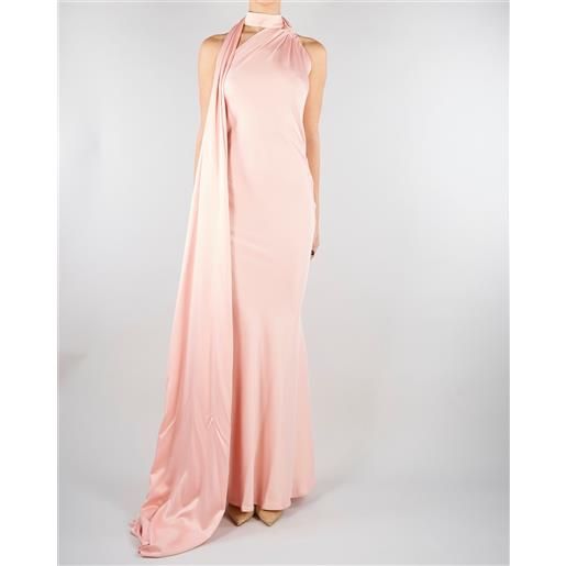 ACTUALEE abito lungo rosa in raso con foulard