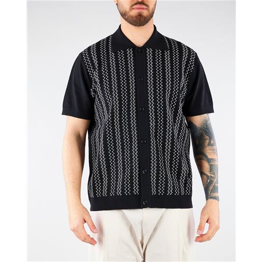 PAOLO PECORA maglia nero a polo con ricamo a contrasto