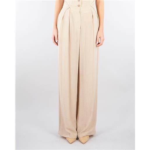 SIMONA CORSELLINI pantalone beige wide leg con doppia pences