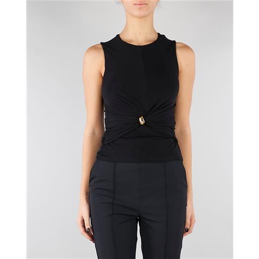 ELISABETTA FRANCHI top nero in jersey con dettaglio gioiello