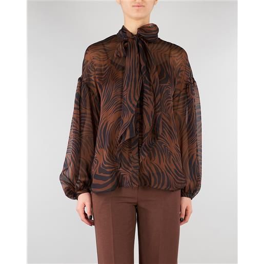 MAX MARA STUDIO blusa marone in chiffon di seta stampata
