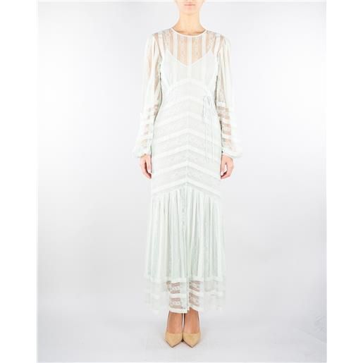 TWIN SET abito lungo verde acqua in pizzo a righe