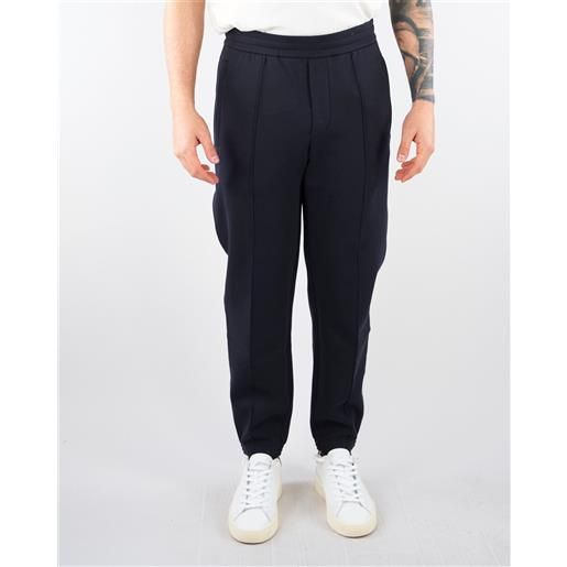 EMPORIO ARMANI pantalone jogger blu in double jersey con ricamo logo