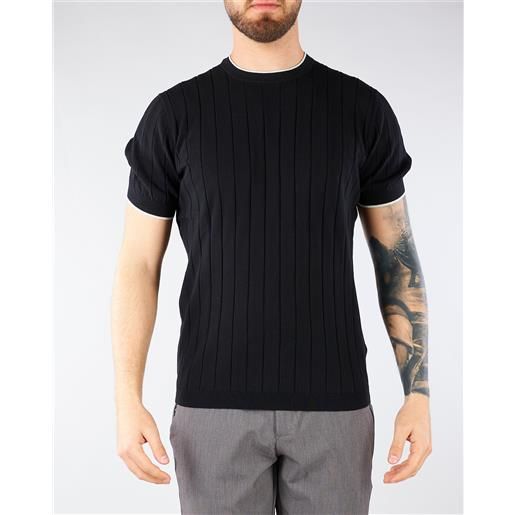 DIKTAT maglia nero in cotone a coste con profili a contrasto