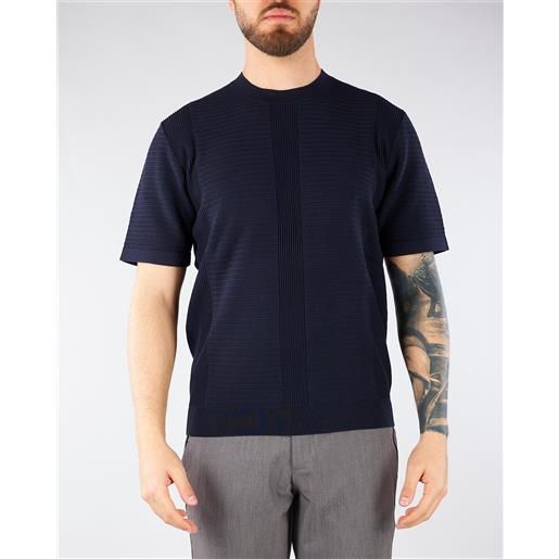 PAOLO PECORA maglia jacquard blu in cotone lavorato
