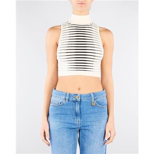 ELISABETTA FRANCHI top burro-nero in maglia a righe dégradé