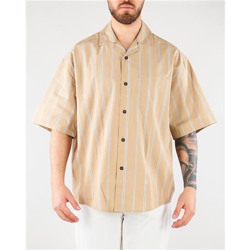 PAOLO PECORA camicia beige a righe in cotone relaxed fit