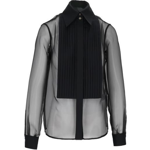 Elisabetta Franchi camicia semi trasparente con pettorina plissettata - nero