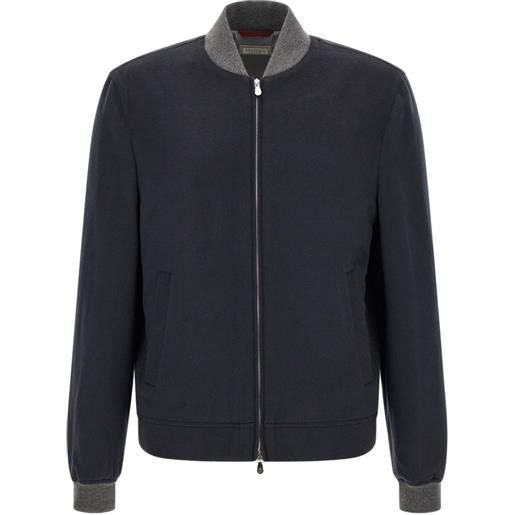 Brunello Cucinelli bomber in cashmere con zip - blu