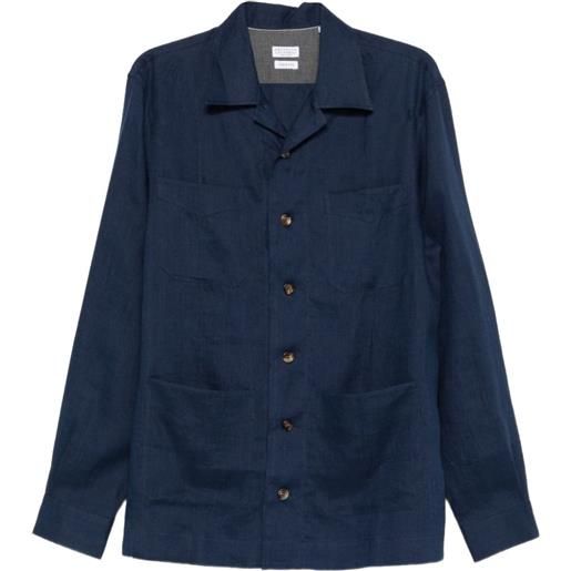 Brunello Cucinelli camicia a maniche lunghe con bottoni - blu