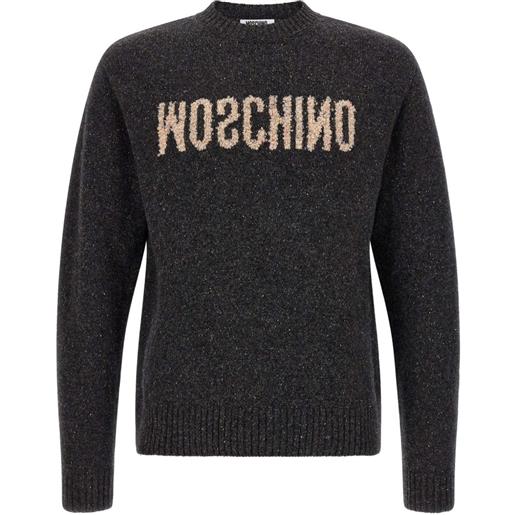 Moschino mirrored logo bouclé-embroidered sweater - grigio