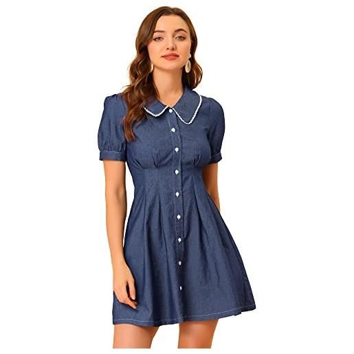 Allegra K abito da donna in denim con maniche a sbuffo frontale svasato a-line jean mini abito, scarpette a strappo voltaic 3 velcro fade - bambini, s