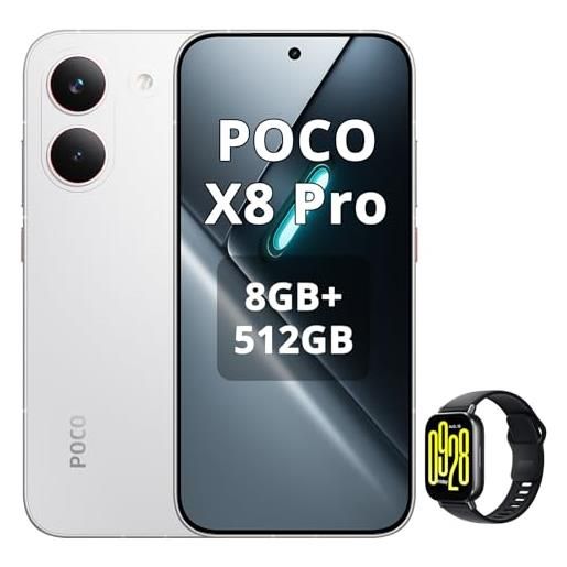 XIAOMI poco x8 pro smartphone 8+512gb, processore dimensity 8500-ultra, batteria da 6500 m. Ah, sensore sony imx882 da 50 mp con ois, fotocamera da 50 mp, bianco, incluso smart watch