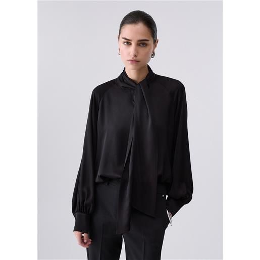 Liu jo blusa in raso con fiocco, nero