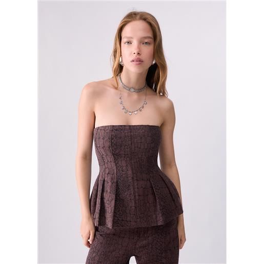 Liu jo top jacquard animalier, marrone