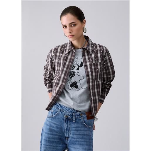 Liu jo camicia in tessuto check, check marrone