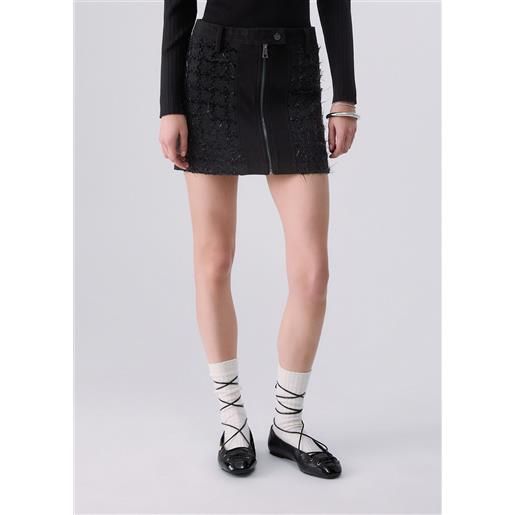 Liu jo minigonna in bouclé con zip, nero
