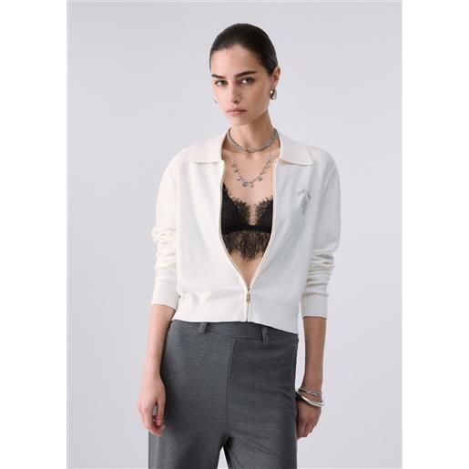 Liu jo cardigan con micro paillettes, bianco lana