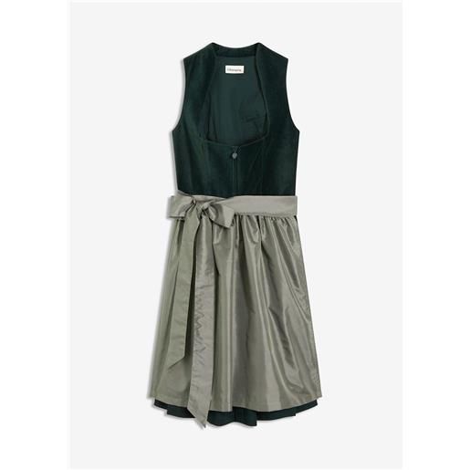 bonprix abito bavarese con bustino in velluto e grembiule in raso (set 2 pezzi)-verde