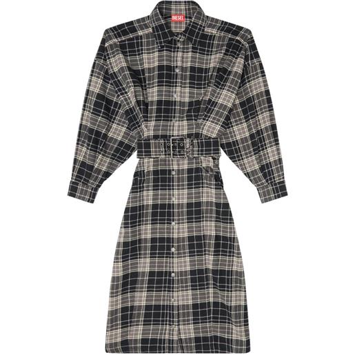 Diesel midi dress in check flannel with wide belt - nero