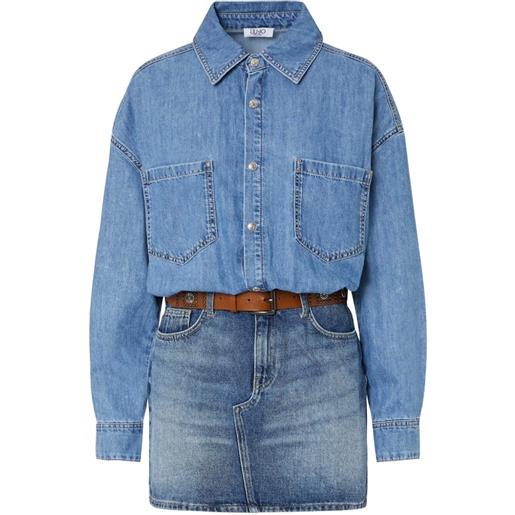 LIU JO abito denim corto con cintura - blu