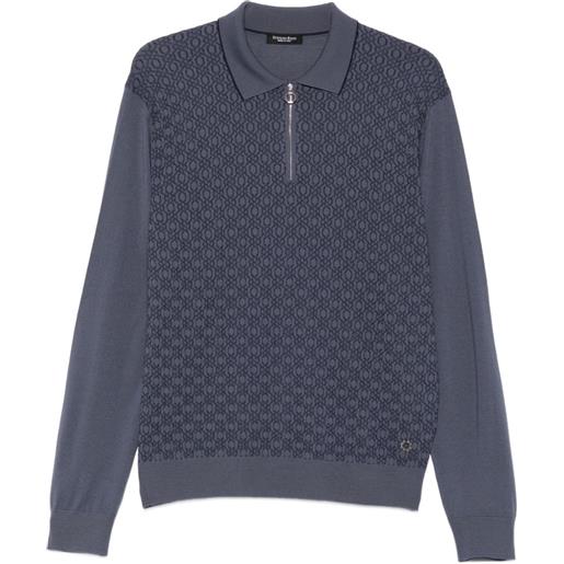 Stefano Ricci polo con motivo geometrico e zip - blu