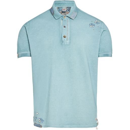 BOB embroidered denim-patch polo shirt - blu