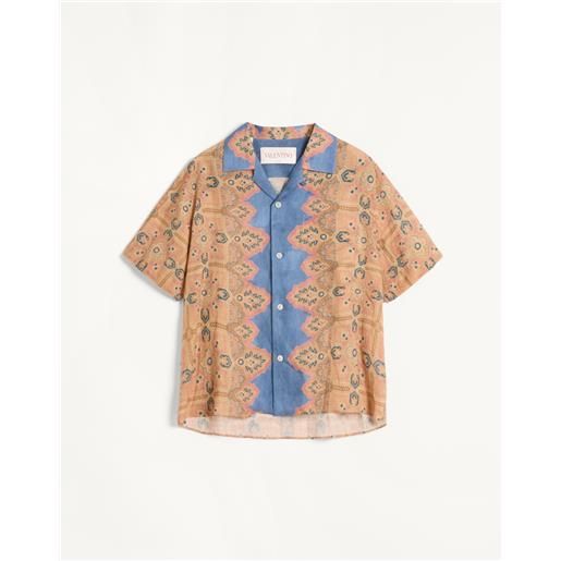 VALENTINO camicia da bowling in lino con stampa voyage imaginaire