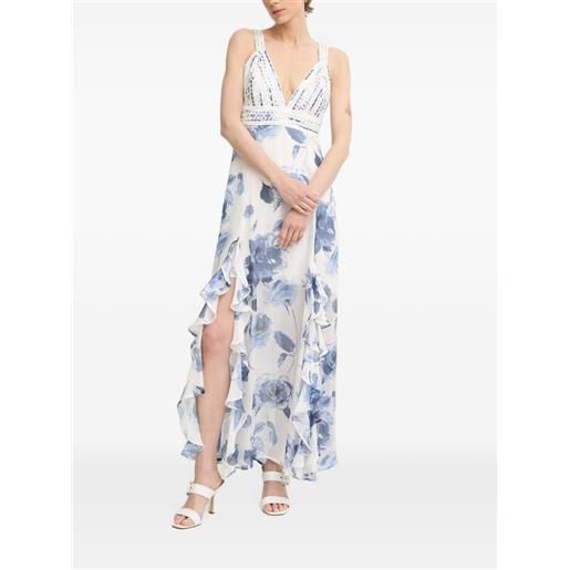 GUESS USA abito lungo a fiori con ruches - bianco