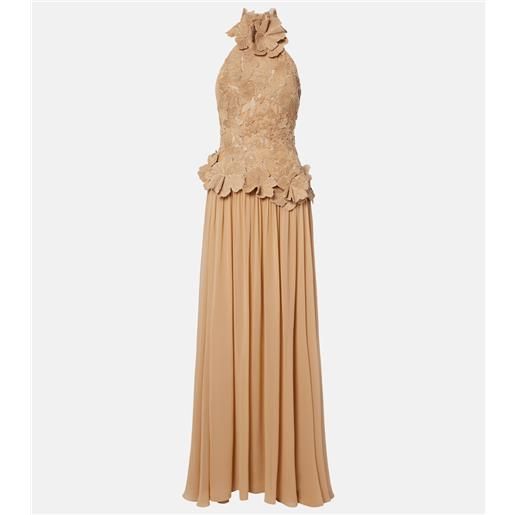 Elie Saab abito lungo in seta e tulle con rafia