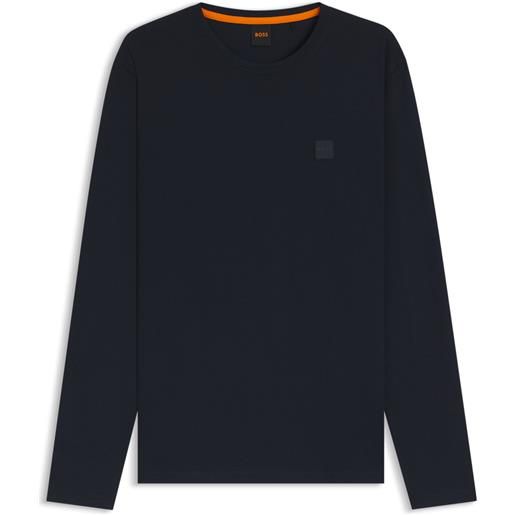 BOSS maglia a maniche lunghe in cotone con patch con logo, blu scuro