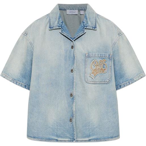 Off-White logo-patch short-sleeve shirt - blu