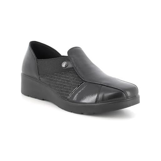 Enval soft scarpe con zeppa in pelle da donna nero-nero laminato