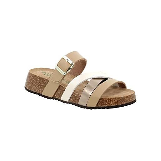 GRÜNLAND il benessere è naturale grunland enna cb3055 terra multi beige ciabatte donna zeppa fasce strappo 39