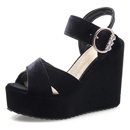 Bviennic donna serata eleganti peep toe con cinturino alla caviglia zeppa sandali prom moda tacco alto fibbia vestito plateau scarpe nero numero 34 eu